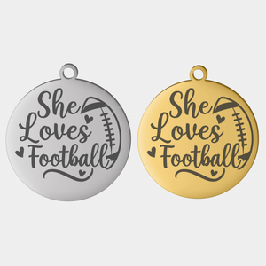 SHE LOVES FOOTBALL STAINLESS STEEL CHARM
