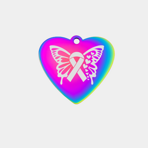 BUTTERFLY WINGS CANCER RIBBON STAINLESS STEEL CHARM