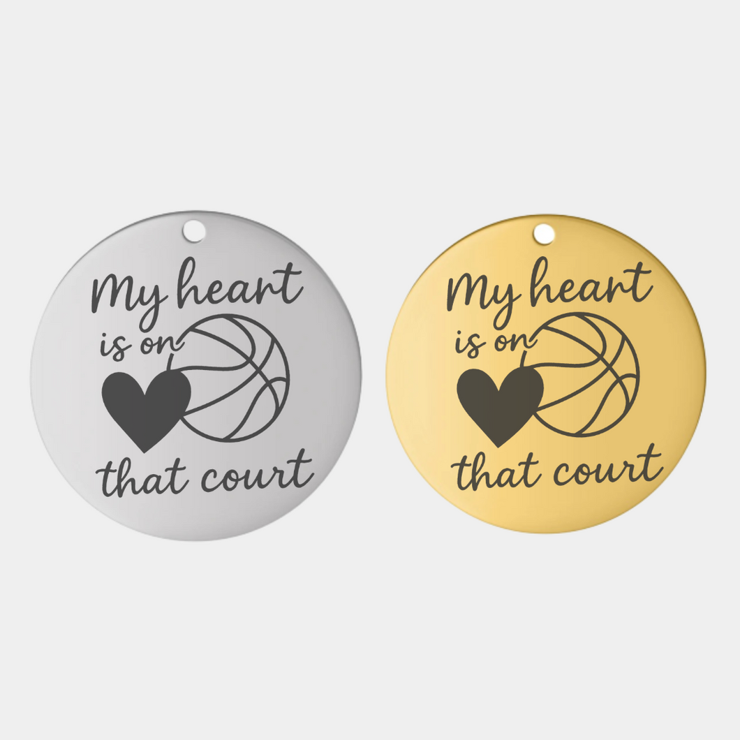 MY HEART IS ON THAT COURT STAINLESS STEEL CHARM